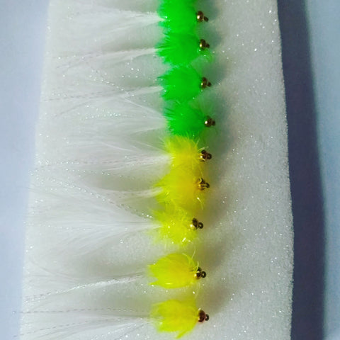 LIME GREEN AND YELLOW GOLDHEAD MINI LURES X10
